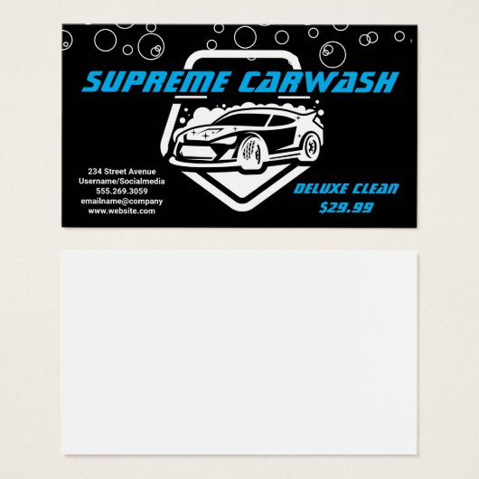 Sportwagen wasstraat Logo | Zeepbellen Visitekaartje (Voorkant /achterkant)