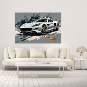 Sportwagen Wit Modern Art Poster