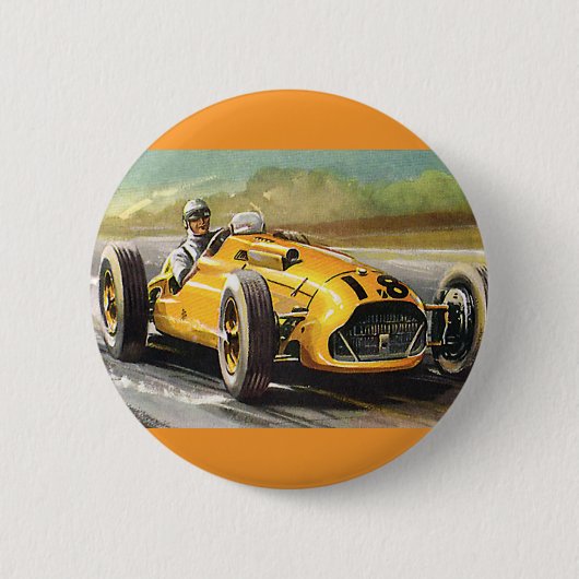  sportwedstrijden, Gele racewagen Ronde Button 5,7 Cm (Voorkant)