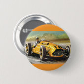  sportwedstrijden, Gele racewagen Ronde Button 5,7 Cm (Voorkant /achterkant)