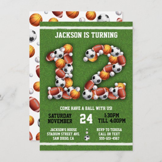 Sportwedstrijden met de 12e verjaardag van de thea kaart (Voorkant / Achterkant)