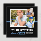 Sporty 3 Foto Afstuderen Aankondiging zwart Blauw (Voorkant / Achterkant)