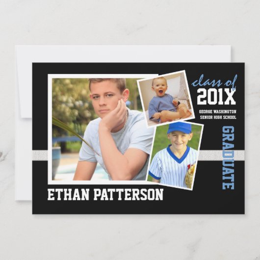 Sporty 3 Foto Afstuderen Aankondiging zwart Blauw (Voorkant)