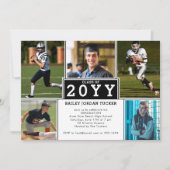 Sporty 5-Photo Black White Afstuderen Invitation Aankondiging (Voorkant)