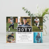 Sporty 5-Photo Black White Afstuderen Invitation Aankondiging (Staand voorkant)