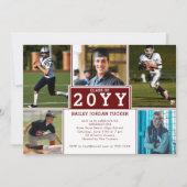 Sporty 5-Photo Burgundy Red Afstuderen Invitation Aankondiging (Voorkant)