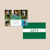 Sporty 5-Photo Dark Green Afstuderen Invitation Aankondiging