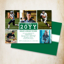 Sporty 5-Photo Dark Green Afstuderen Invitation Aankondiging