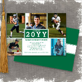 Sporty 5-Photo Dark Green Afstuderen Invitation Aankondiging