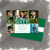 Sporty 5-Photo Dark Green Afstuderen Invitation Aankondiging