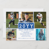 Sporty 5-Photo Deep Blue Afstuderen Invitation Aankondiging (Voorkant)