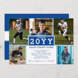 Sporty 5-Photo Deep Blue Afstuderen Invitation Aankondiging