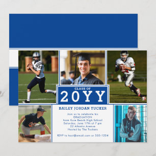Sporty 5-Photo Deep Blue Afstuderen Invitation Aankondiging