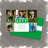 Sporty 5-Photo Green White Afstuderen Invitation Aankondiging