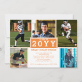Sporty 5-Photo Oranje White Afstuderen Invitation Aankondiging (Voorkant)