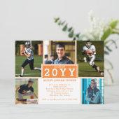 Sporty 5-Photo Oranje White Afstuderen Invitation Aankondiging (Staand voorkant)