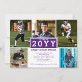 Sporty 5-Photo Paars White Afstuderen Invitation Aankondiging (Voorkant)