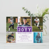 Sporty 5-Photo Paars White Afstuderen Invitation Aankondiging (Staand voorkant)