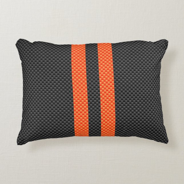 Sporty Accent Oranje Stripes Carbon Style Print Decoratief Kussen (Voorkant)