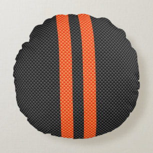 Sporty Accent Oranje Stripes Carbon Style Print Rond Kussen