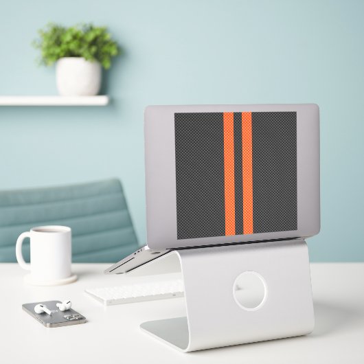 Sporty Accent Oranje Stripes Carbon Style Print Sticker (Laptop op bureau)