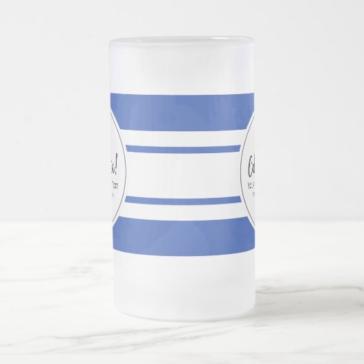Sporty Afstuderen Modern Royal Blue Preppy Stripe Matglas Bierpul (Center)