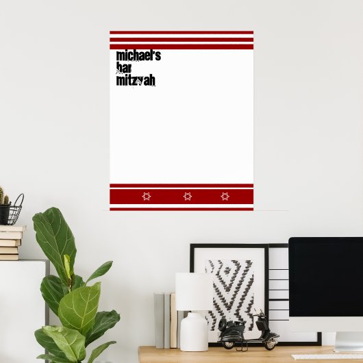 Sporty Bar Mitzvah Sign In Board Red White Poster (Thuiskantoor)