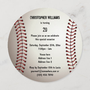 Sporty Baseball 20th Birthday Party Double Sided Kaart