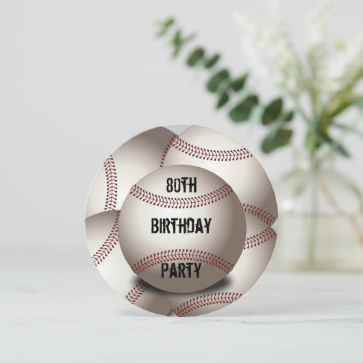 Sporty Baseball 80th Birthday Party Double Sided Kaart (Staand voorkant)