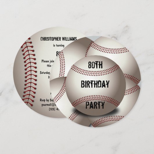Sporty Baseball 80th Birthday Party Double Sided Kaart (Voorkant / Achterkant)