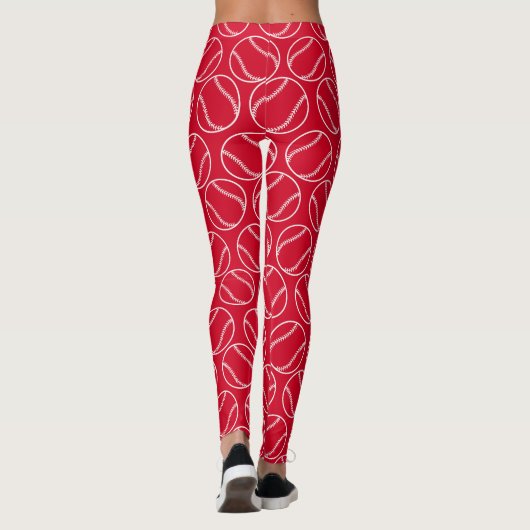 Sporty Baseball White Red Pattern Yoga Leggings (Achterkant)