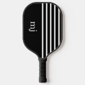 Sporty Black and White Stripes met monogram Pickleball Paddle (Voorkant)