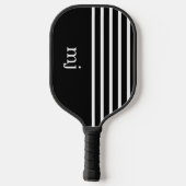 Sporty Black and White Stripes met monogram Pickleball Paddle (Achterkant)