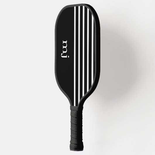 Sporty Black and White Stripes met monogram Pickleball Paddle (Links)