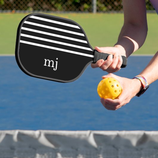 Sporty Black and White Stripes met monogram Pickleball Paddle (Insitu)
