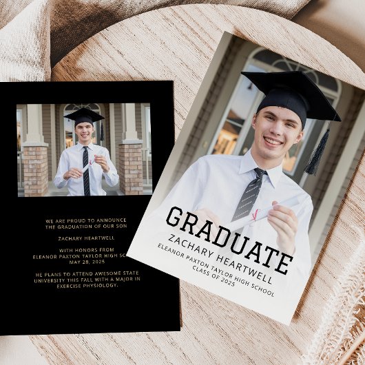 Sporty Black Gold Photo Afstudeerder aangekondigd Kaart