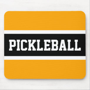 Sporty Block PICKLEBALL Text Yellow Black Stripes Muismat