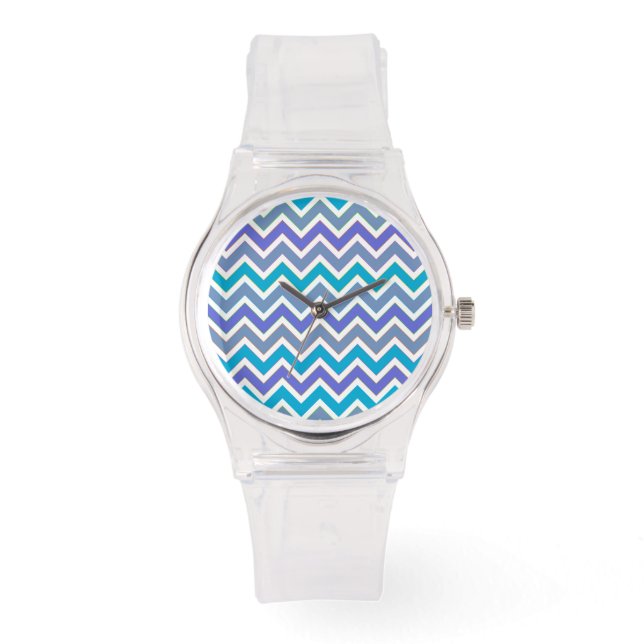Sporty Blue Chevron Pattern Horloge (Voorkant)