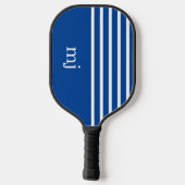 Sporty Blue en White Stripes met monogram Pickleball Paddle (Achterkant)
