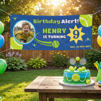 Sporty Blue Tennis For Kids Birthday Banner