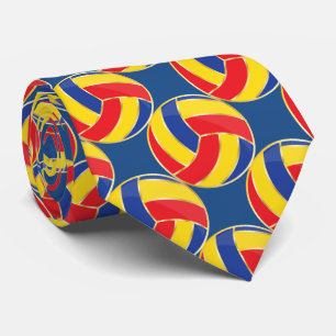 Sporty Blue, Yellow, Red en Gold Trim Volleyball Stropdas