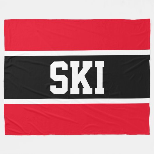Sporty Bold Black White Bright Red SKI Stripes Fleece Deken (Voorkant (Horizontaal))