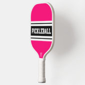Sporty Bold Pink White Racing Stripes Text Pickleball Paddle (Links)