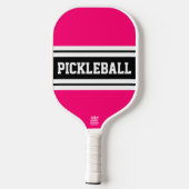 Sporty Bold Pink White Racing Stripes Text Pickleball Paddle (Achterkant)