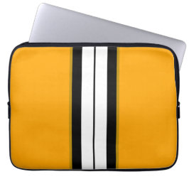 Sporty Bold Yellow Split White Black racing Stripe Laptop Sleeve
