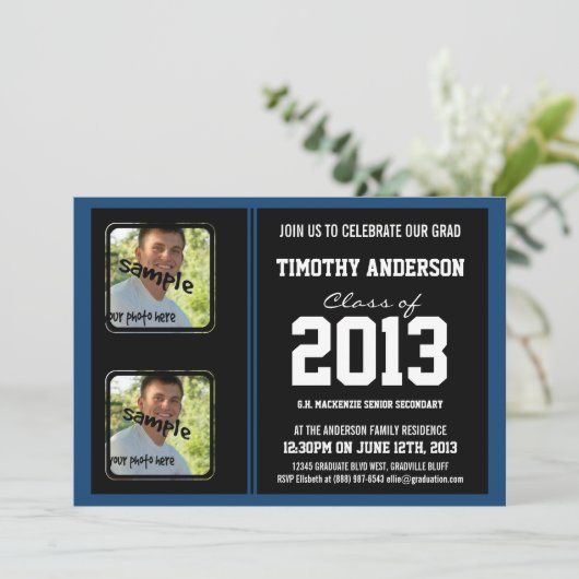 Sporty Boy Afstudeerder Black en Monaco Blue TWO-f Kaart (Staand voorkant)