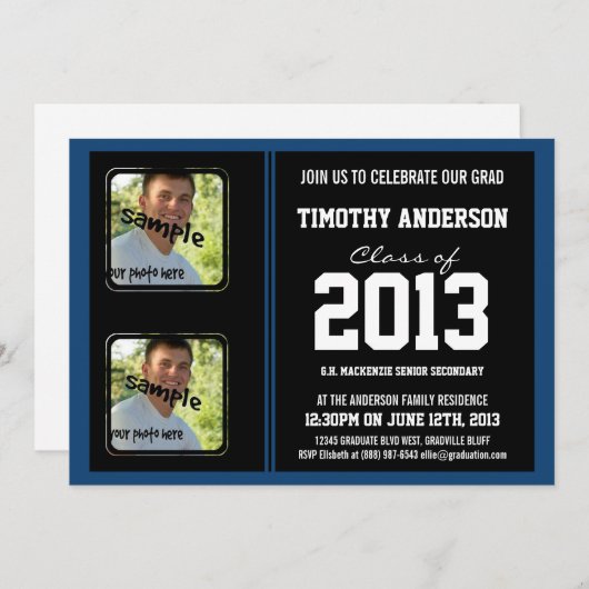 Sporty Boy Afstudeerder Black en Monaco Blue TWO-f Kaart (Voorkant / Achterkant)