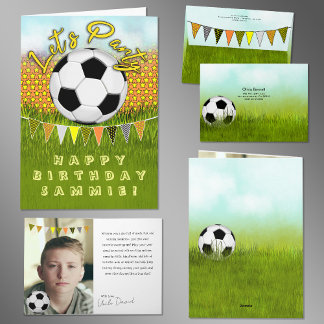 Sporty Boys Soccer Birthday Card With Photo Space  Kaart