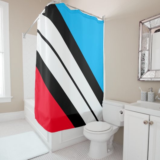 Sporty Bright Red White Blue Black races Douchegordijn (In situ)