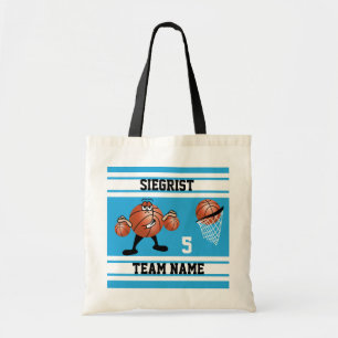 Sporty Cartoon Basketball Character Baby Blue Tote Bag